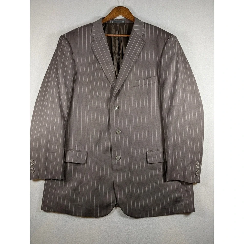 Emanuel Ungaro Mens 50L Brown Pinstripe 100% Wool 3 Button Blazer Sport Coat